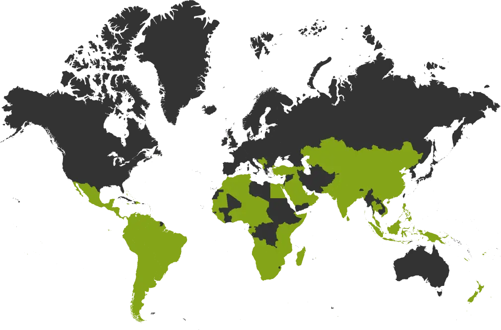 World map with highlighted GEOs for trading